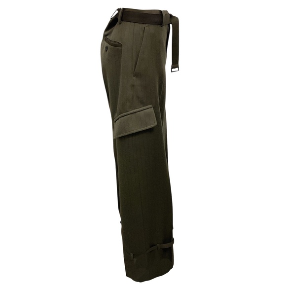SACAI OLIVE GREEN STRIPE PANTS WITH BELT - Picture 2 of 5